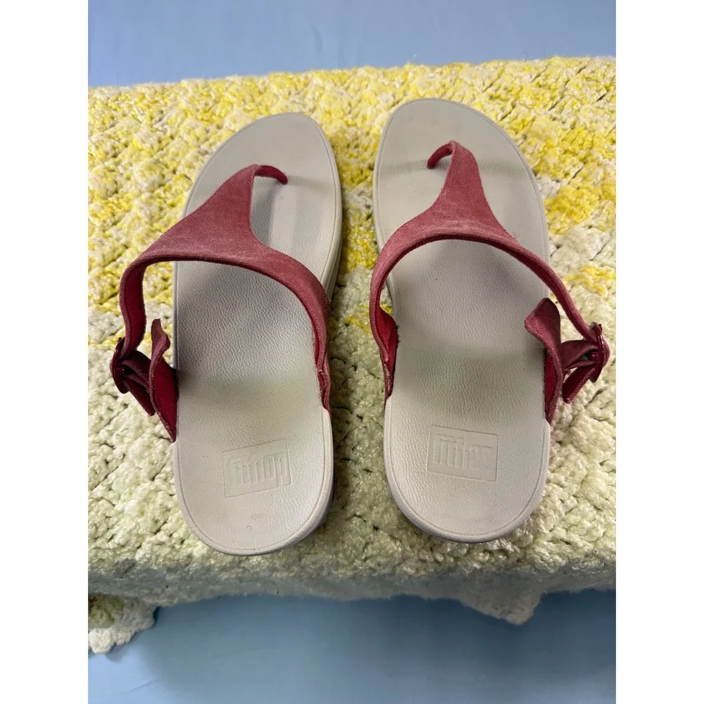 FitFlop Lulu Canvas Red Thong Sandals Womens 9 Microwobbleboard H12-203